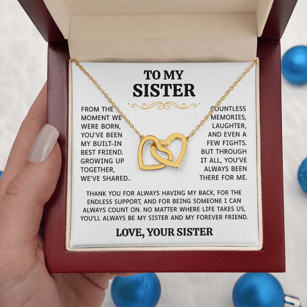 To My Sister | Built-In Best Friend | Interlocking Hearts Necklace