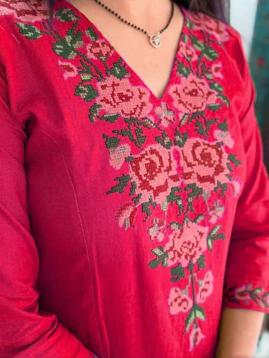 Elegant Mustard Yellow Embroidered Kurta Pant Set for Women