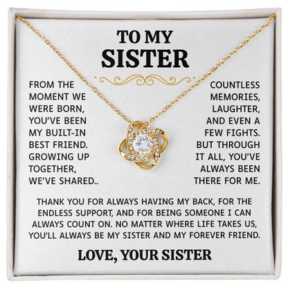 To My Sister | Built-In Best Friend | Love Knot Necklace