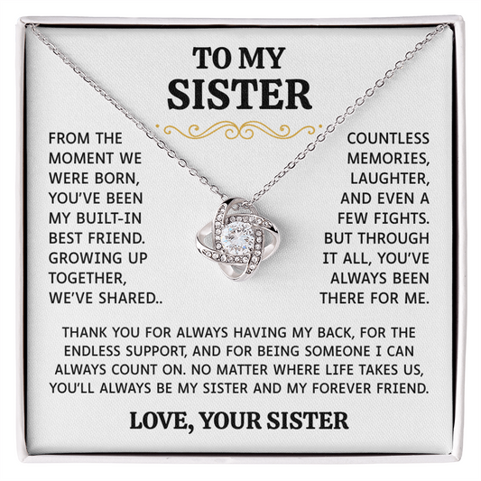 To My Sister | Built-In Best Friend | Love Knot Necklace