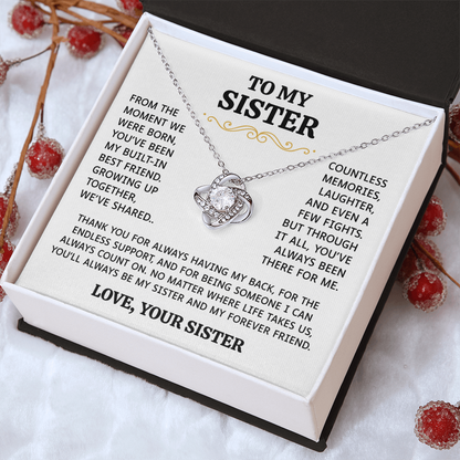 To My Sister | Built-In Best Friend | Love Knot Necklace