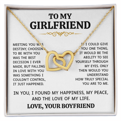 To My Girlfriend | My Happiness and Peace | Interlocking Hearts Necklace