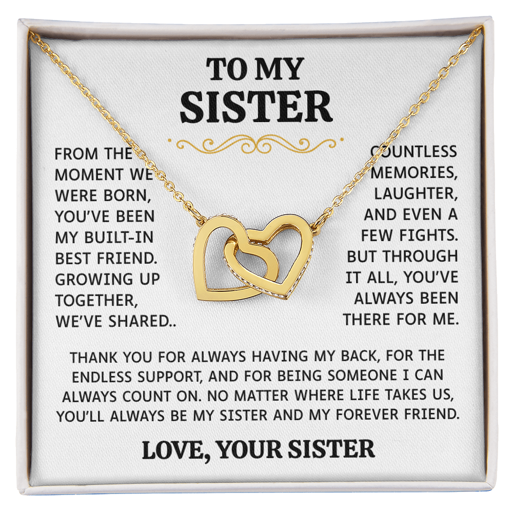 To My Sister | Built-In Best Friend | Interlocking Hearts Necklace