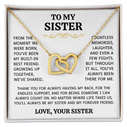 To My Sister | Built-In Best Friend | Interlocking Hearts Necklace