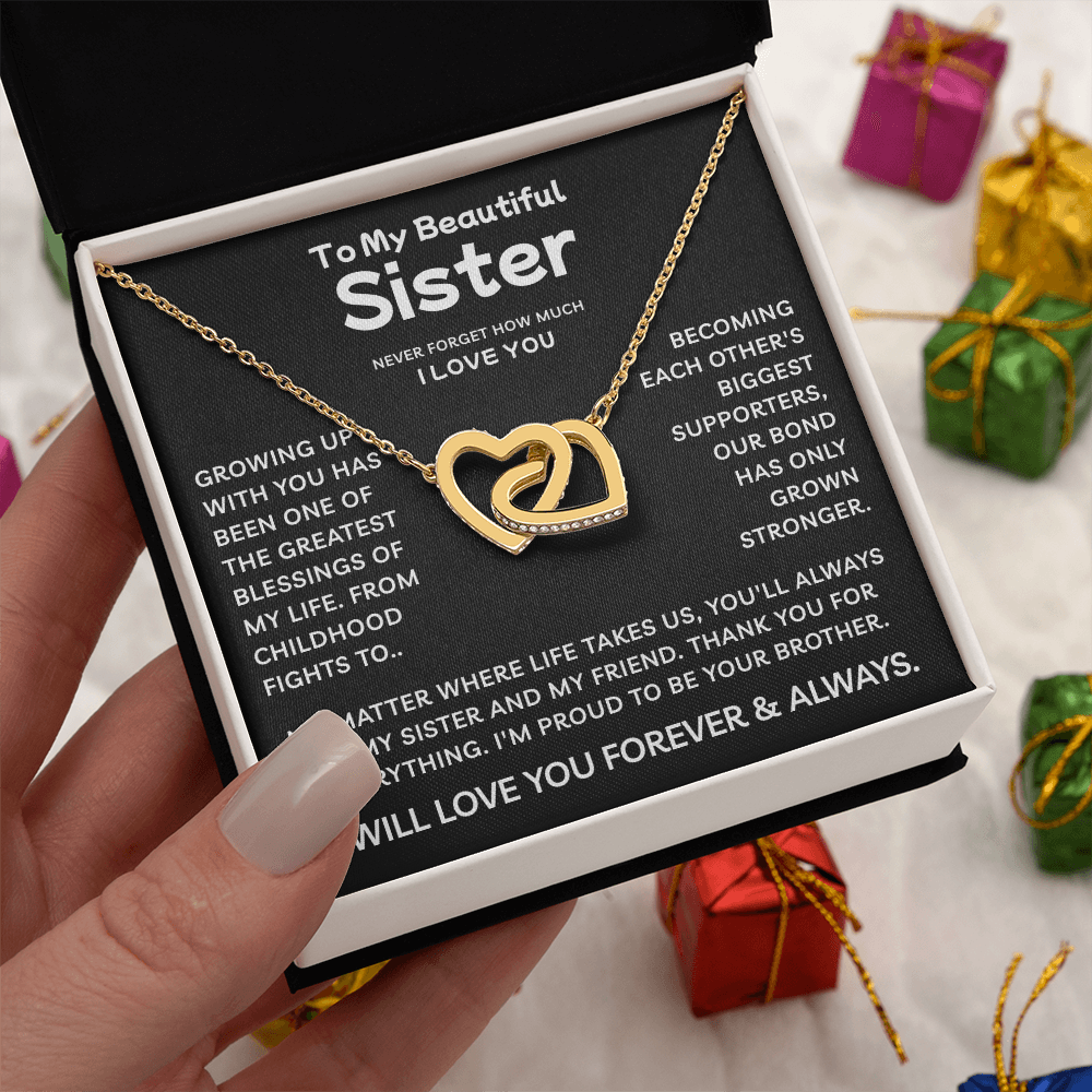 To My Sister | Greatest Blessing | Interlocking Hearts Necklace