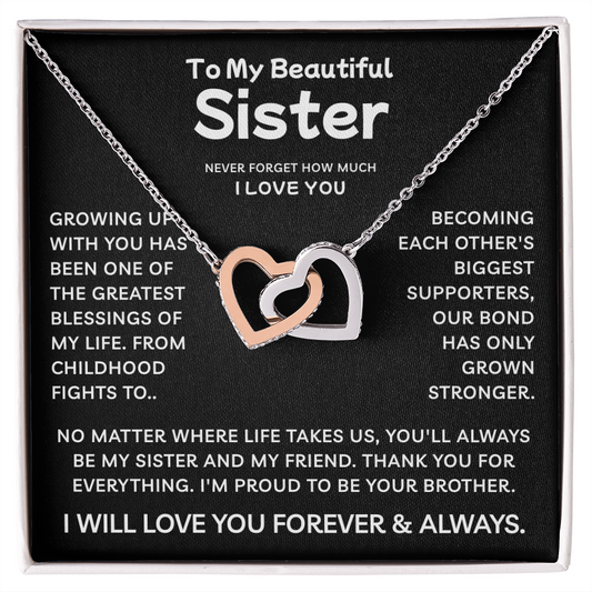 To My Sister | Greatest Blessing | Interlocking Hearts Necklace