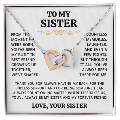 To My Sister | Built-In Best Friend | Interlocking Hearts Necklace