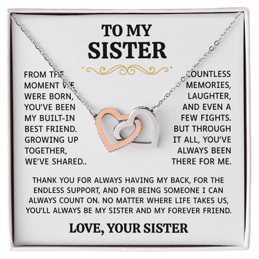 To My Sister | Built-In Best Friend | Interlocking Hearts Necklace