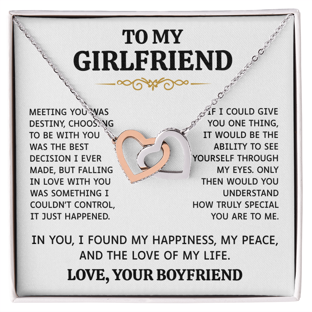 To My Girlfriend | My Happiness and Peace | Interlocking Hearts Necklace