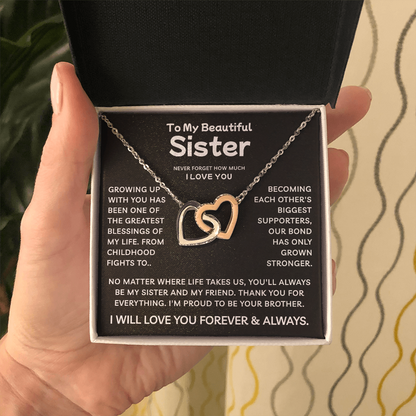 To My Sister | Greatest Blessing | Interlocking Hearts Necklace