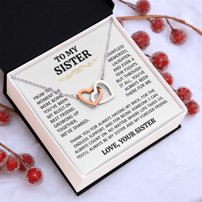 To My Sister | Built-In Best Friend | Interlocking Hearts Necklace