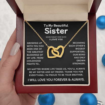 To My Sister | Greatest Blessing | Interlocking Hearts Necklace