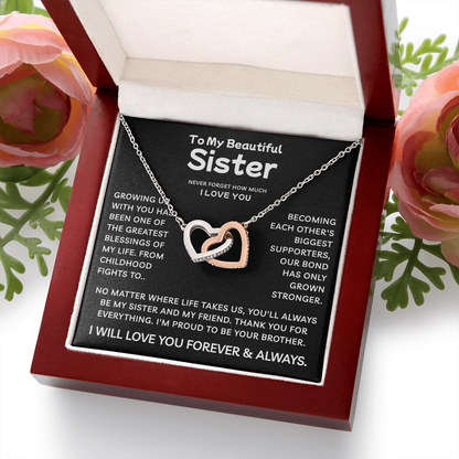 To My Sister | Greatest Blessing | Interlocking Hearts Necklace