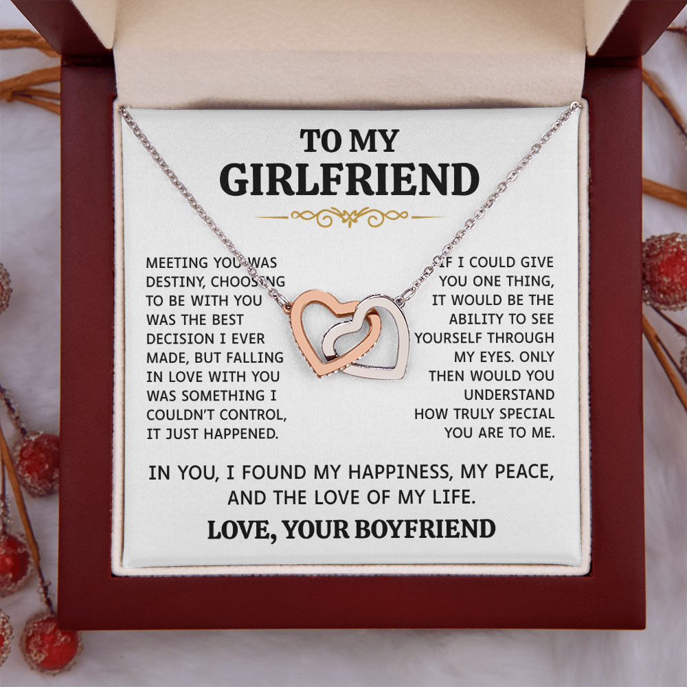 To My Girlfriend | My Happiness and Peace | Interlocking Hearts Necklace