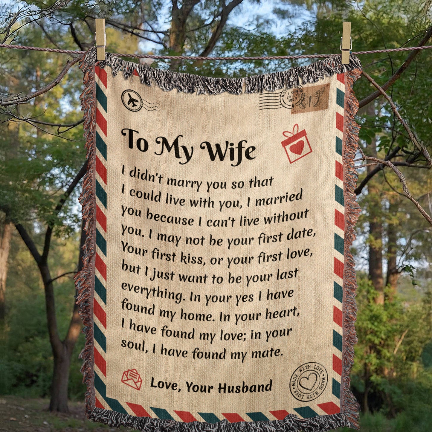 To My Wife | Can't Live Without You | Blanket Gift from Husband