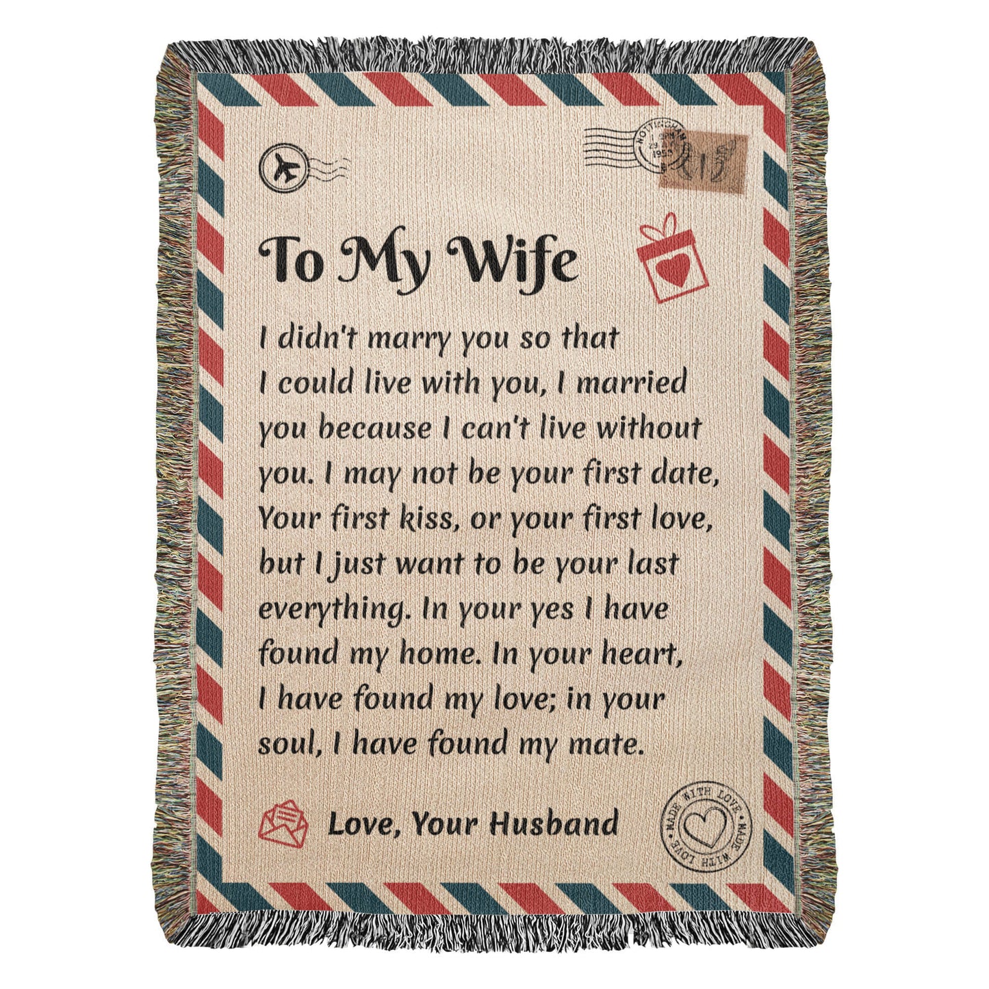 To My Wife | Can't Live Without You | Blanket Gift from Husband