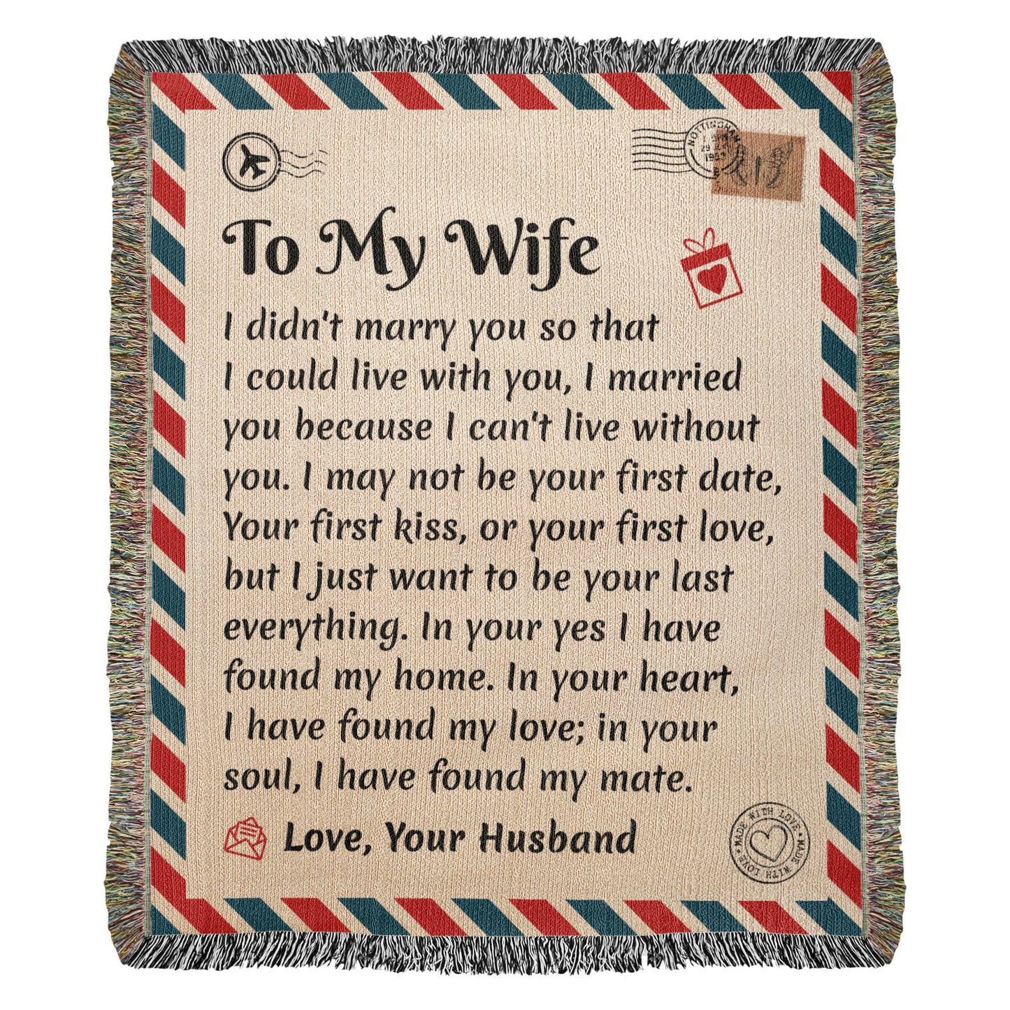 To My Wife | Can't Live Without You | Blanket Gift from Husband