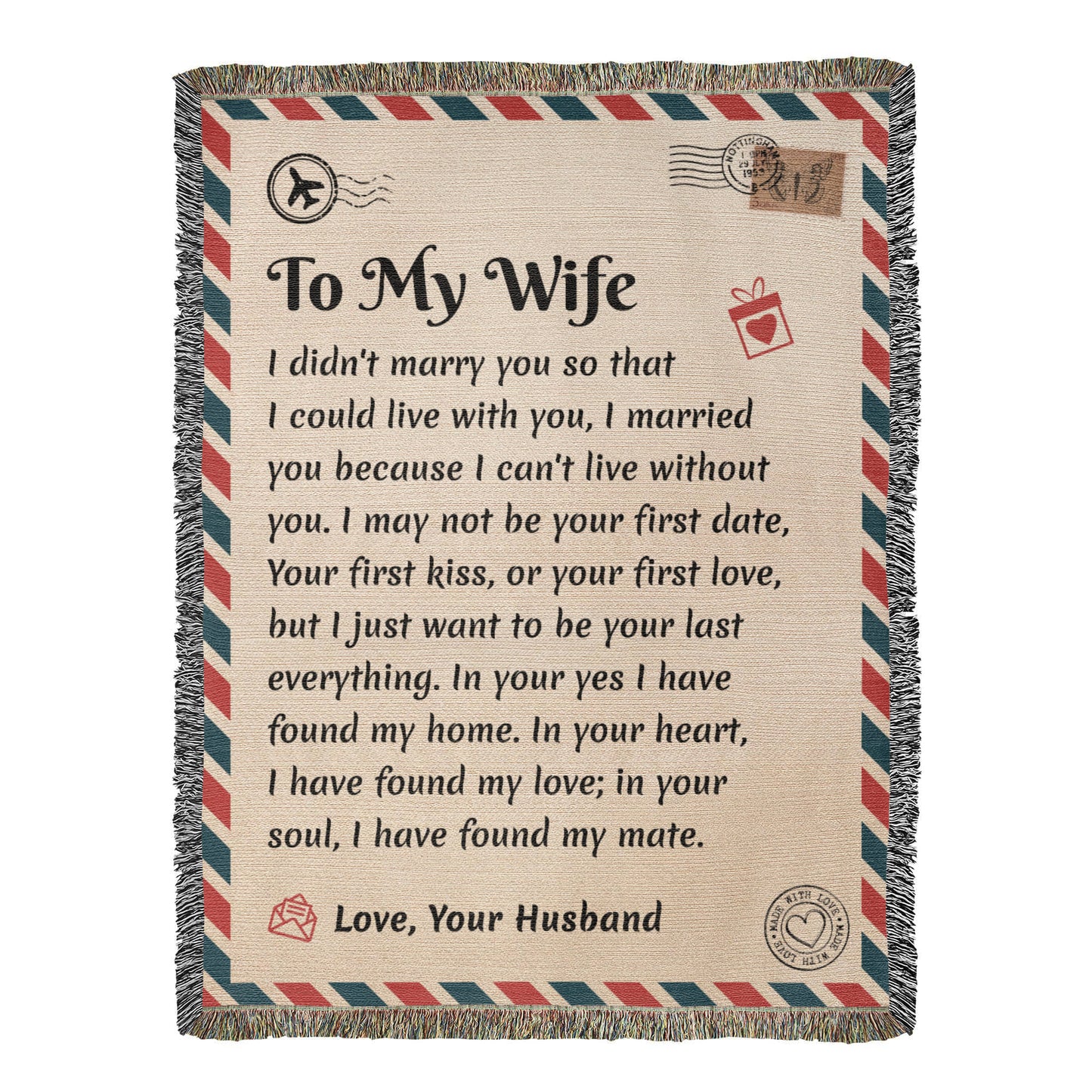 To My Wife | Can't Live Without You | Blanket Gift from Husband