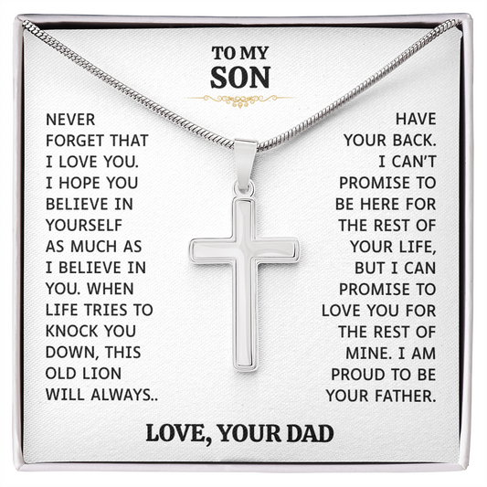 To My Son | I Will Always Have Your Back | Artisan Cross Necklace with Snake Chain