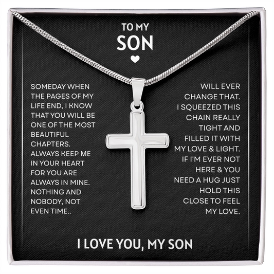 To My Son | Always In My Heart Forever | Artisan Cross Necklace with Snake Chain