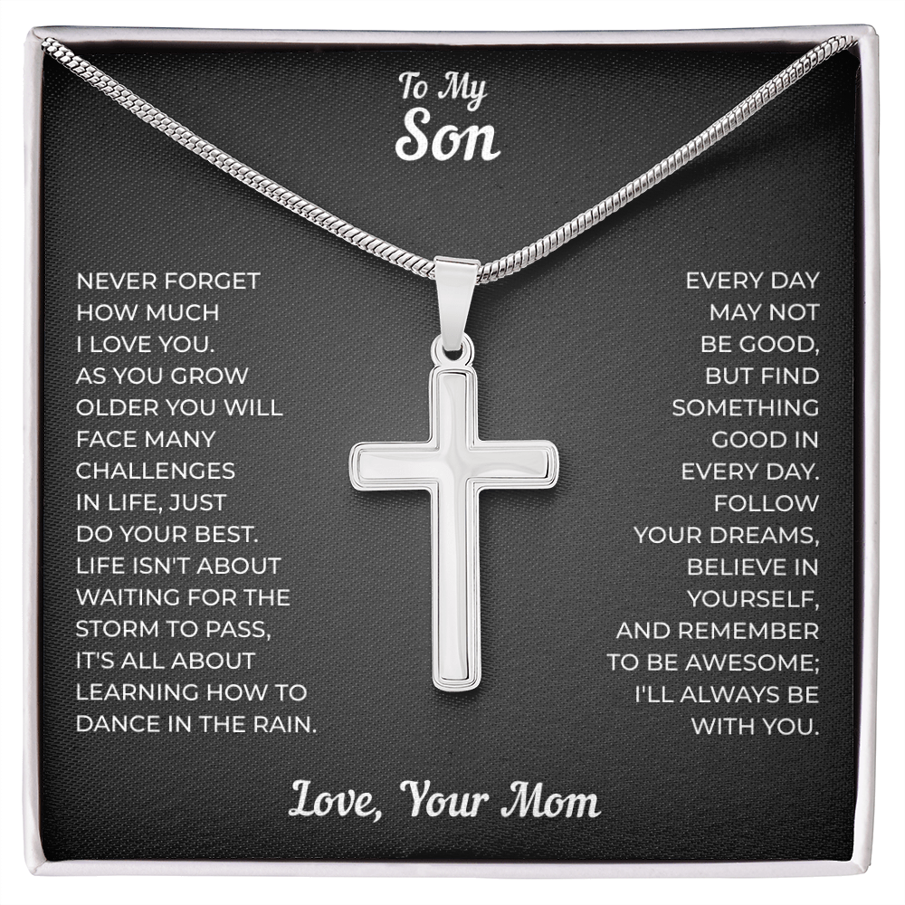 To My Son | Follow Your Dreams Always | Artisan Cross Necklace with Snake Chain