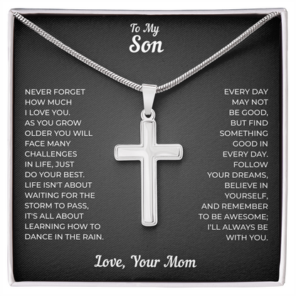 To My Son | Follow Your Dreams Always | Artisan Cross Necklace with Snake Chain