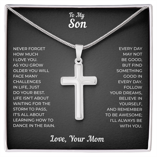 To My Son | Follow Your Dreams Always | Artisan Cross Necklace with Snake Chain