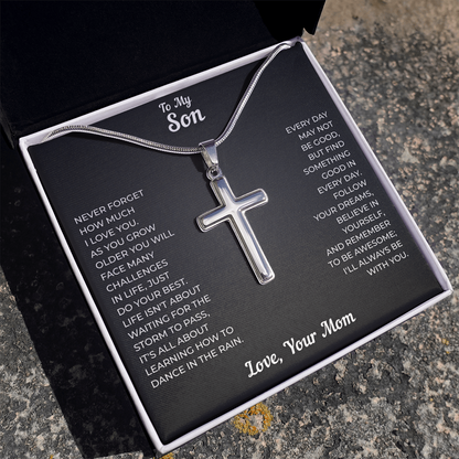 To My Son | Follow Your Dreams Always | Artisan Cross Necklace with Snake Chain