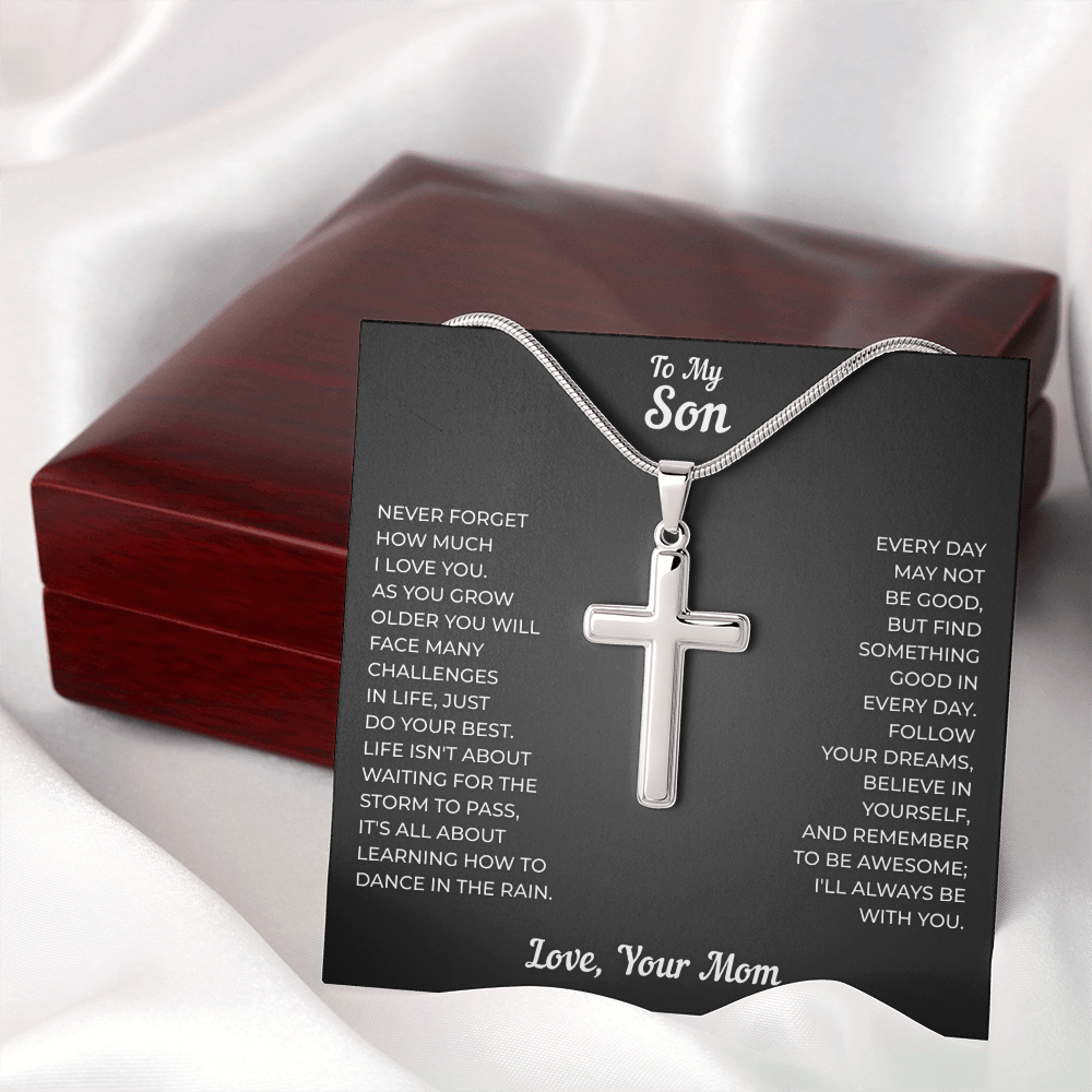 To My Son | Follow Your Dreams Always | Artisan Cross Necklace with Snake Chain