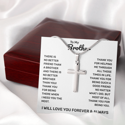 To My Brother | Thank You For Always Being There | Artisan Cross Necklace with Snake Chain