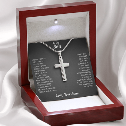 To My Son | Follow Your Dreams Always | Artisan Cross Necklace with Snake Chain