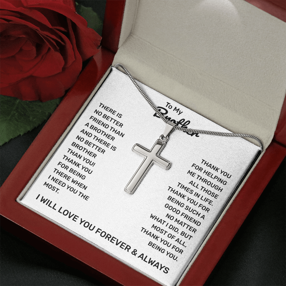 To My Brother | Thank You For Always Being There | Artisan Cross Necklace with Snake Chain