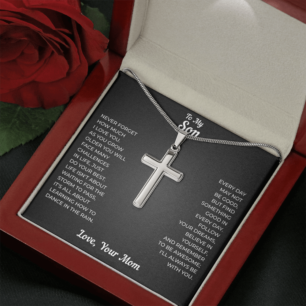 To My Son | Follow Your Dreams Always | Artisan Cross Necklace with Snake Chain