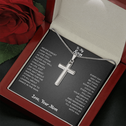 To My Son | Follow Your Dreams Always | Artisan Cross Necklace with Snake Chain