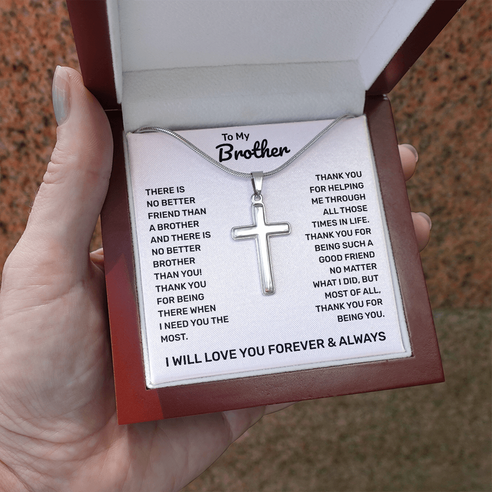 To My Brother | Thank You For Always Being There | Artisan Cross Necklace with Snake Chain