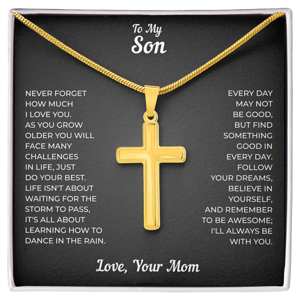 To My Son | Follow Your Dreams Always | Artisan Cross Necklace with Snake Chain
