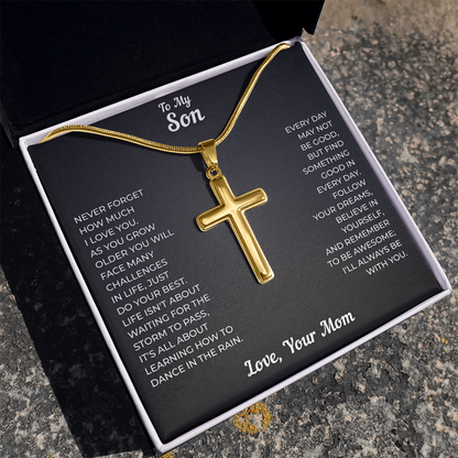 To My Son | Follow Your Dreams Always | Artisan Cross Necklace with Snake Chain