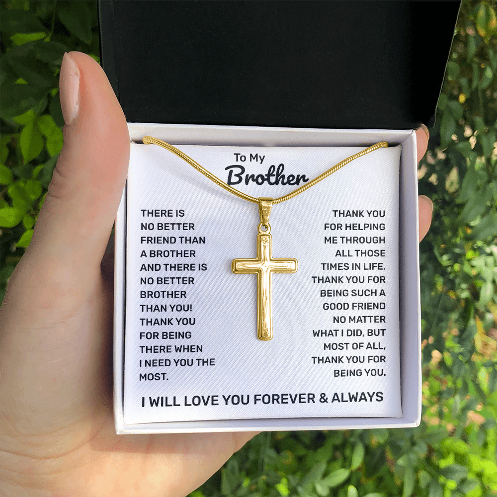 To My Brother | Thank You For Always Being There | Artisan Cross Necklace with Snake Chain