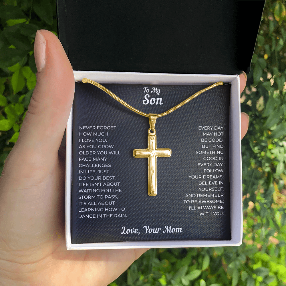 To My Son | Follow Your Dreams Always | Artisan Cross Necklace with Snake Chain