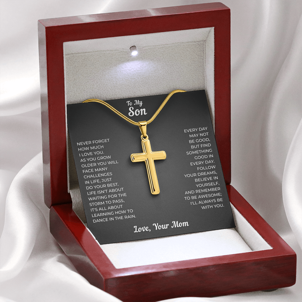 To My Son | Follow Your Dreams Always | Artisan Cross Necklace with Snake Chain