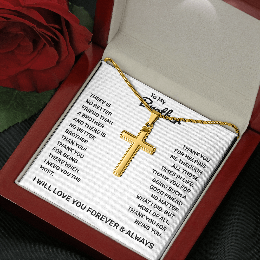 To My Brother | Thank You For Always Being There | Artisan Cross Necklace with Snake Chain