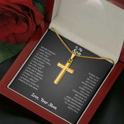 To My Son | Follow Your Dreams Always | Artisan Cross Necklace with Snake Chain