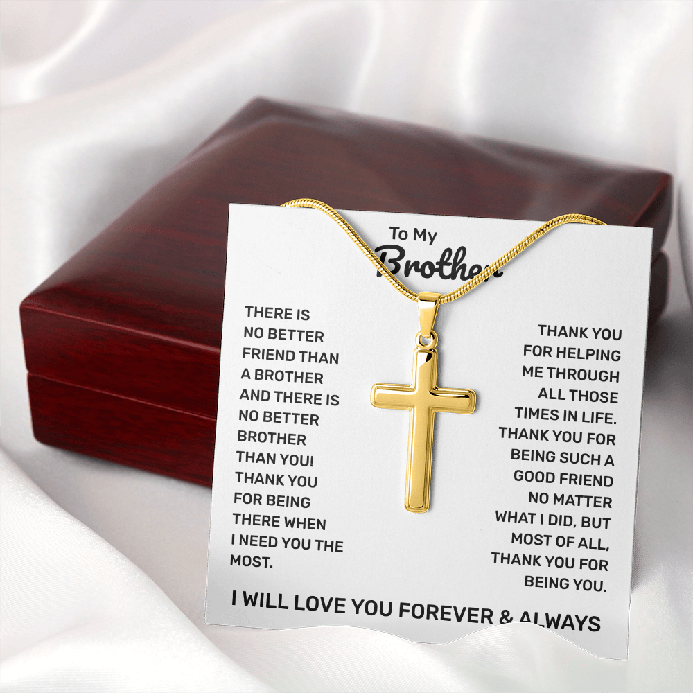 To My Brother | Thank You For Always Being There | Artisan Cross Necklace with Snake Chain