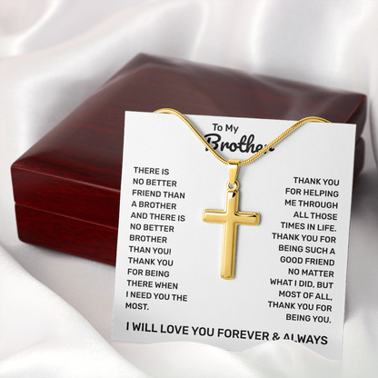 To My Brother | Thank You For Always Being There | Artisan Cross Necklace with Snake Chain