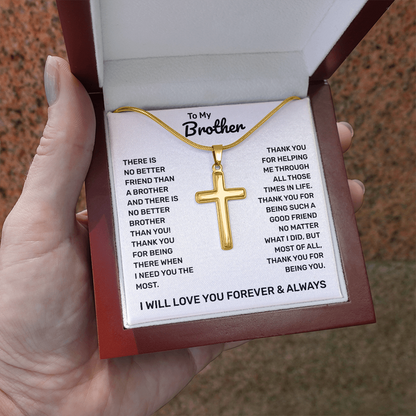 To My Brother | Thank You For Always Being There | Artisan Cross Necklace with Snake Chain